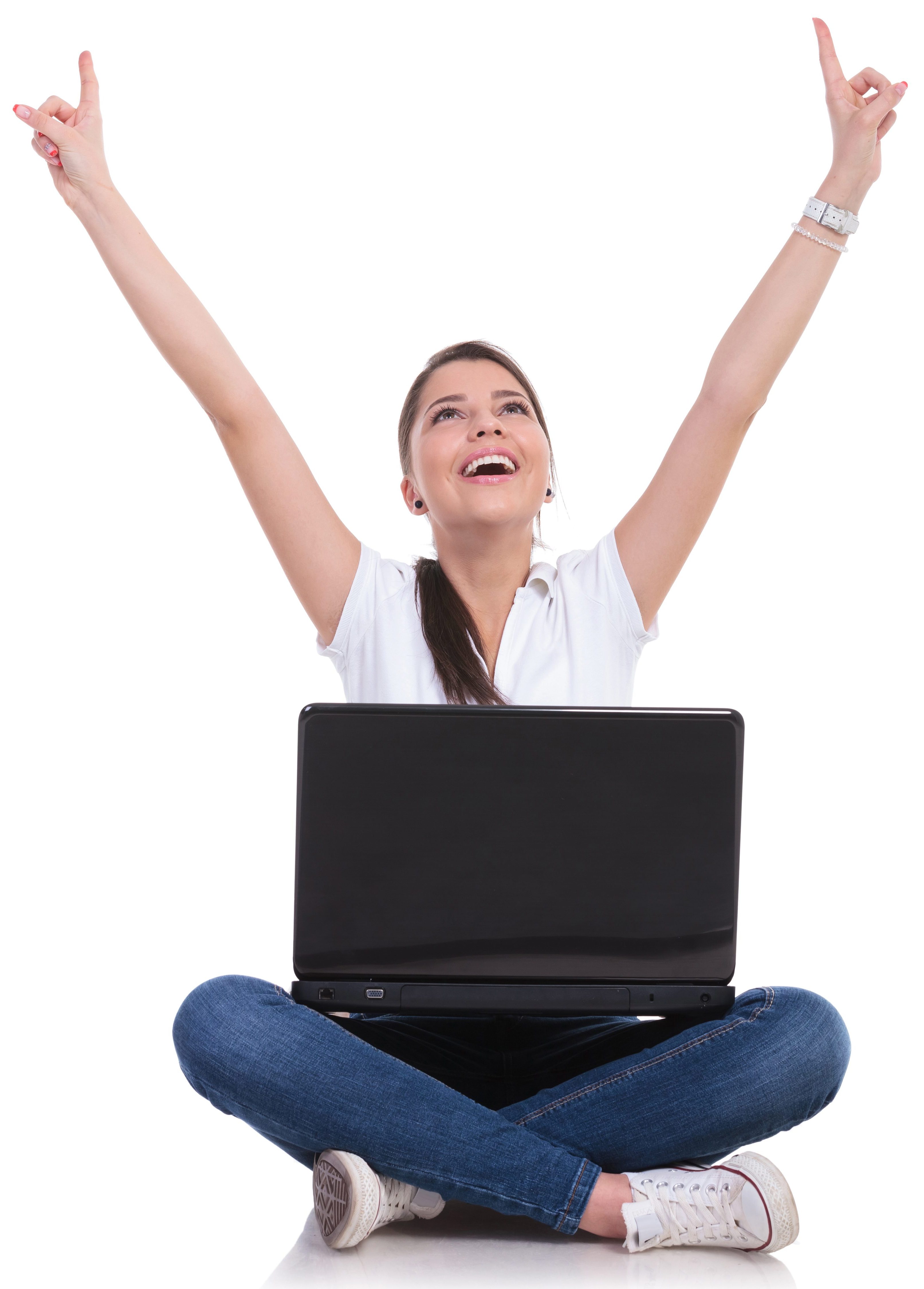 Woman happy after computer repair in Calgary