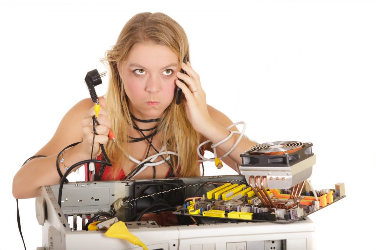 Girl trying to do computer repair