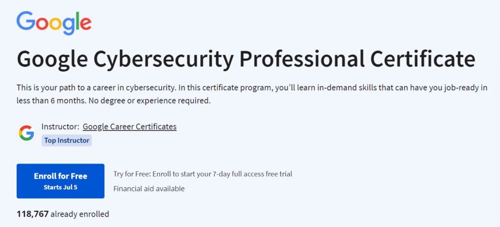 The Google Cybersecurity Professional Certificate for Canadians in 2024