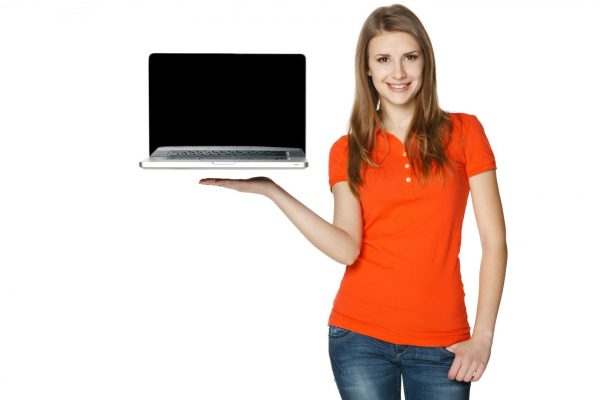 Woman with luxury mac computer