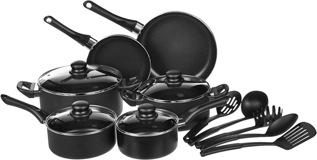 Amazon Basics Non-Stick Cookware Set, Pots, Pans, and Utensils