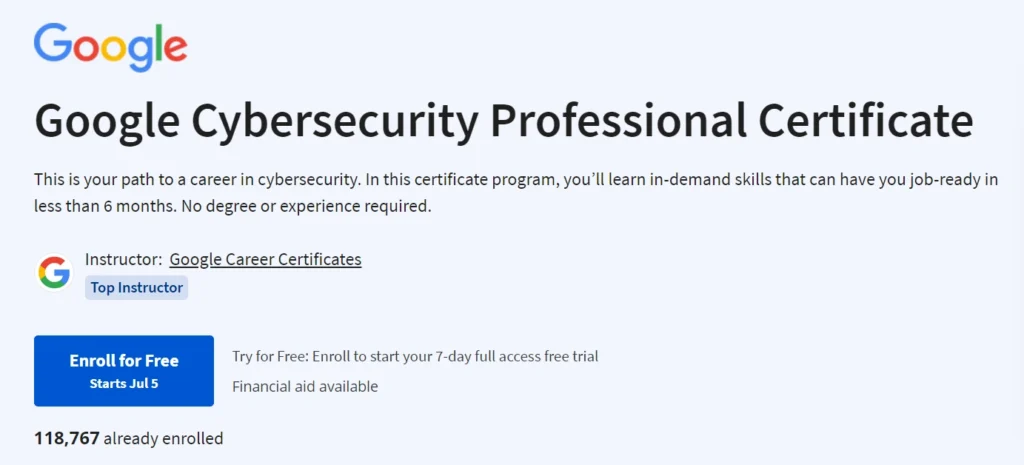 The Google Cybersecurity Professional Certificate for Canadians in 2024
